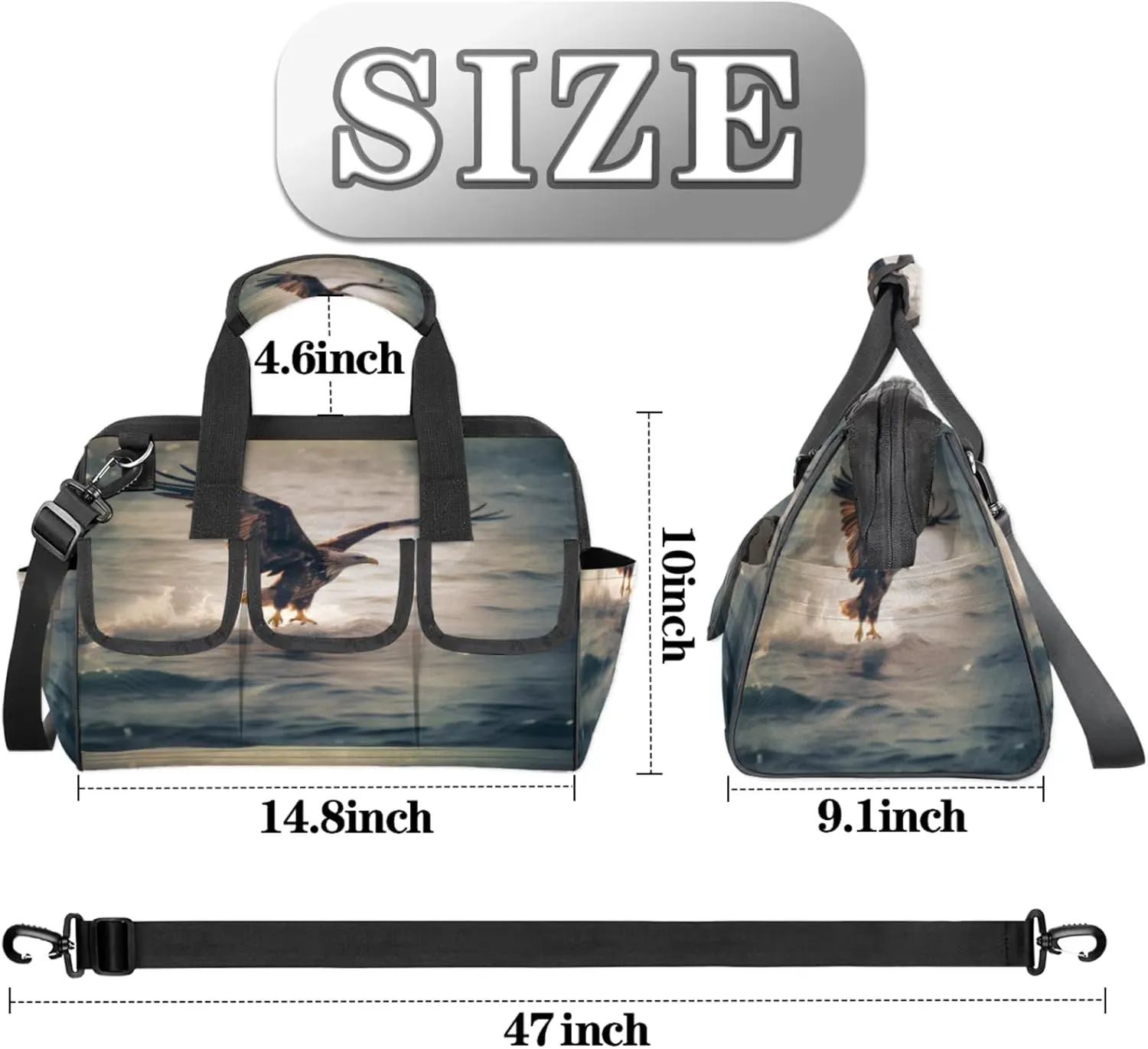 Hawk Grab Fish Tool Bag Wide Mouth 14.8" Portable Tools Tote 14 Pockets Waterproof Heavy Duty Tool Organizer Adjustable Shoulder Strap for Men Women Garden Tools