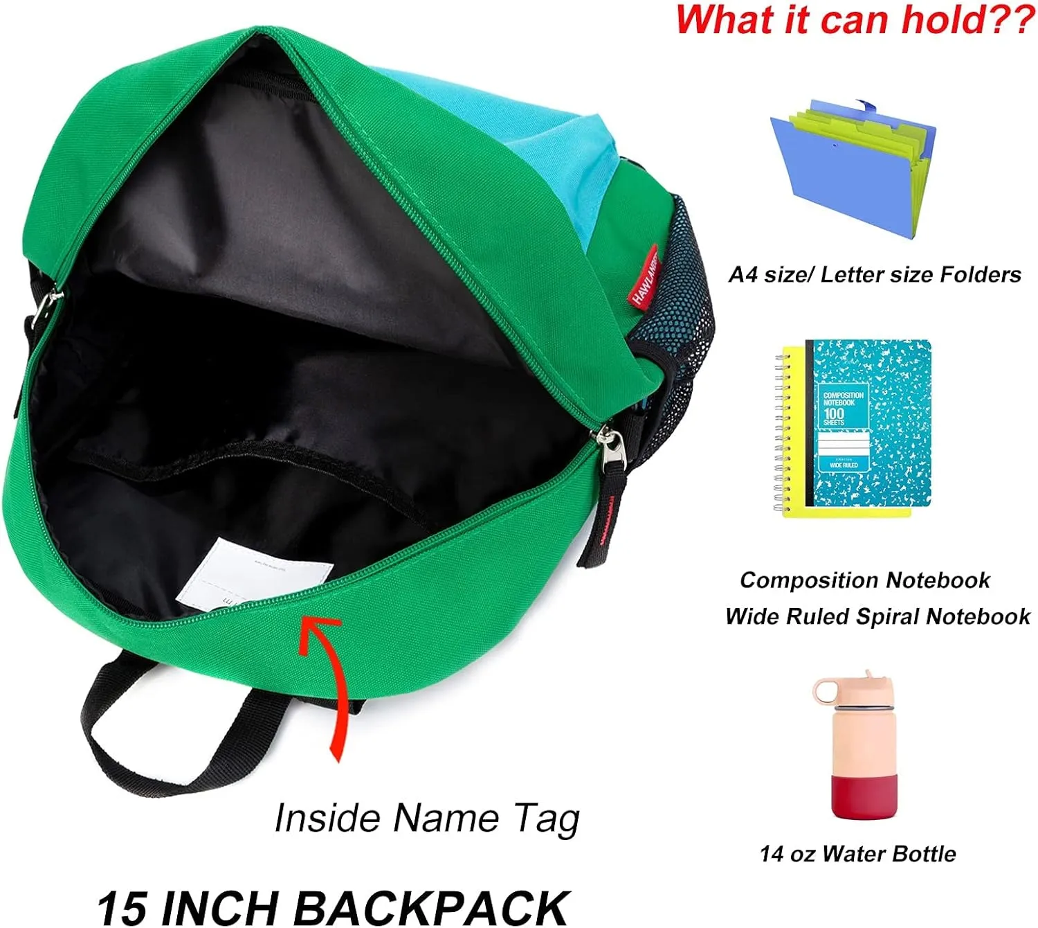 HawLander Little Kids Backpack for Boys Toddler School Bag Fits 3 to 6 years old, 15 inch, Green Blue