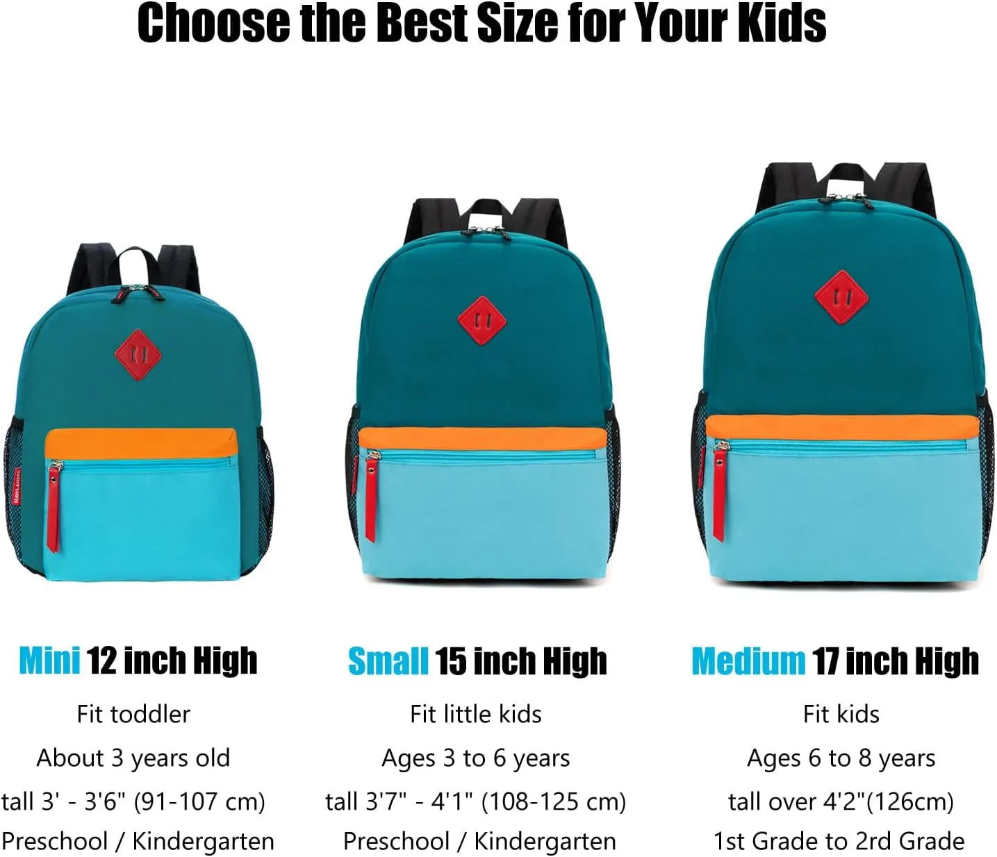 HawLander Little Kids Backpack for Boys Toddler School Bag Fits 3 to 9 years old, 17 inch, Blue Green