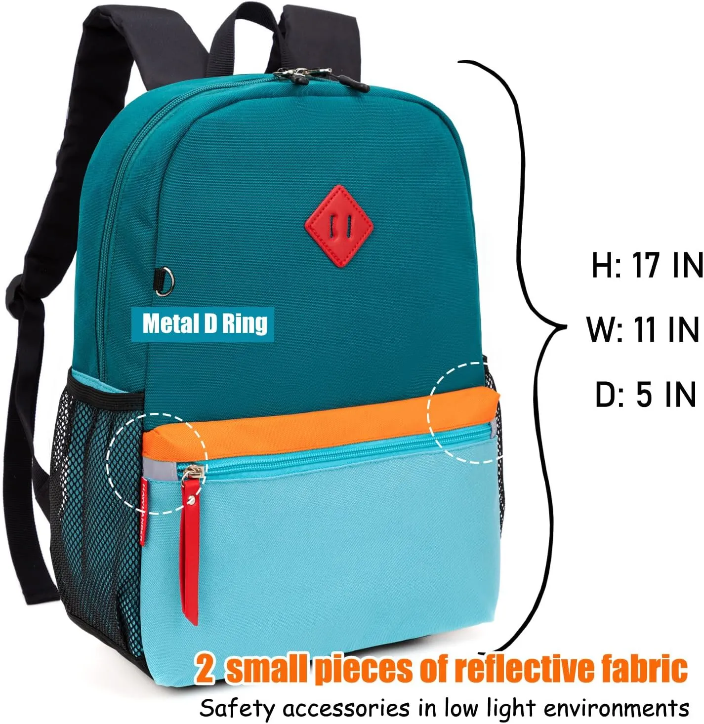 HawLander Little Kids Backpack for Boys Toddler School Bag Fits 3 to 9 years old, 17 inch, Blue Green