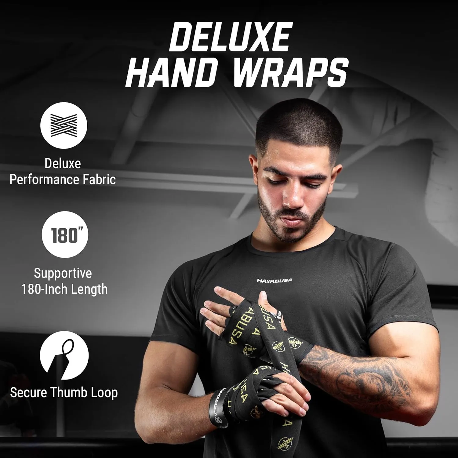 Hayabusa Deluxe Boxing Hand Wraps for Men and Women MMA, Kickboxing and Muay Thai - 4 Colors, 180 inches