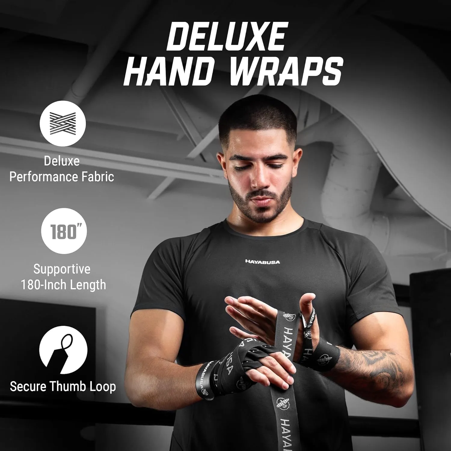 Hayabusa Deluxe Boxing Hand Wraps for Men and Women MMA, Kickboxing and Muay Thai - 4 Colors, 180 inches