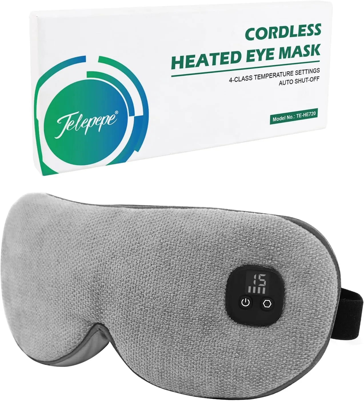 Heated Eye Mask for Dry Eyes, Cordless Warm Eye Compress with 4 Heat Levels, 4-Level Timing, 1000mAh Rechargeable, Blepharitis, Styes, Washable Cover, Travel, Gifts for Family(Grey)