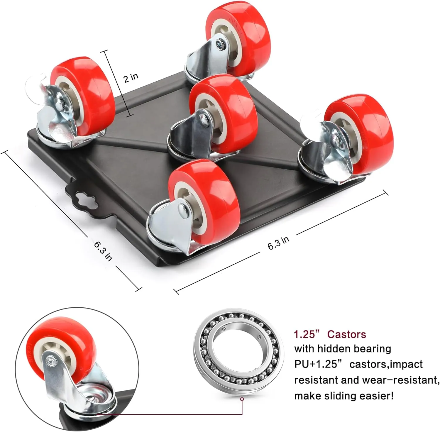 Heavy Duty Furniture Dolly with 5 Wheels, 3300 lbs Load Capacity for Easy Moving and Storage, Furniture Lift Mover Tool Set Perfect for Heavy Home or Office - Made of Premium Carbon Steel(4 Packs)