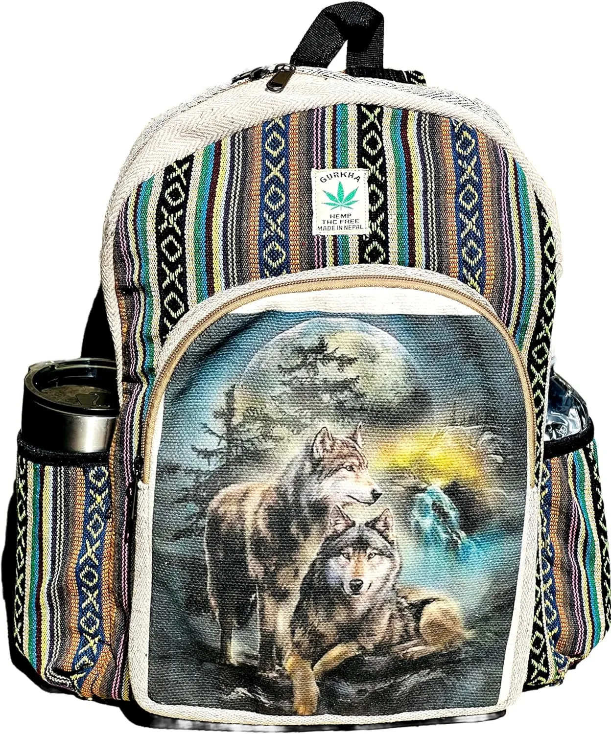 Hemp Cotton Backpack Handmade Unique Design 13 IN Large Hippie, Festival, Hiking,Tablet & Laptop Himalayan Backpack Bag - Handmade In Mt. Everest Country Nepal