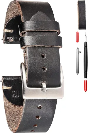 hemsut h Leather Watch Bands for Men, Horween Quick Release Leather Watch Strap Vintage Watch Replacement Wrap of 18mm, 20mm, 22mm