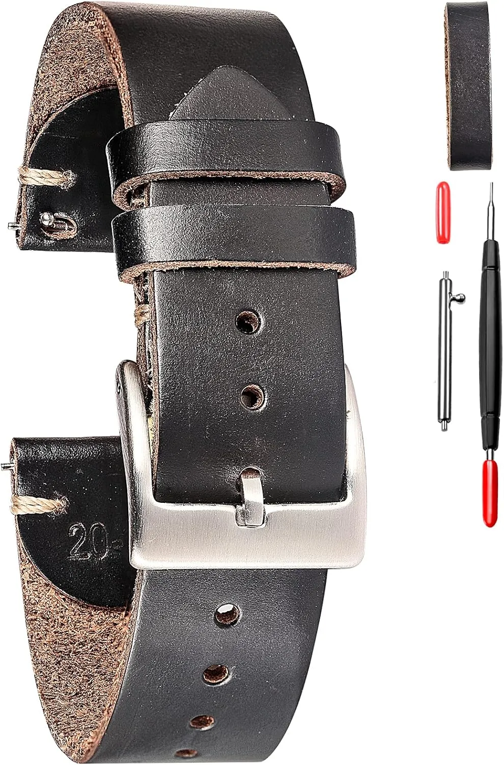 hemsut h Leather Watch Bands for Men, Horween Quick Release Leather Watch Strap Vintage Watch Replacement Wrap of 18mm, 20mm, 22mm