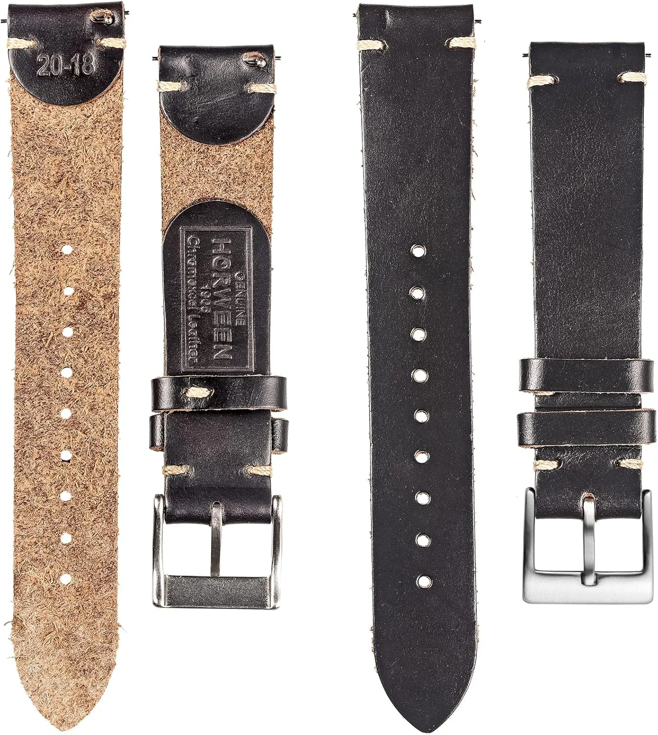 hemsut h Leather Watch Bands for Men, Horween Quick Release Leather Watch Strap Vintage Watch Replacement Wrap of 18mm, 20mm, 22mm