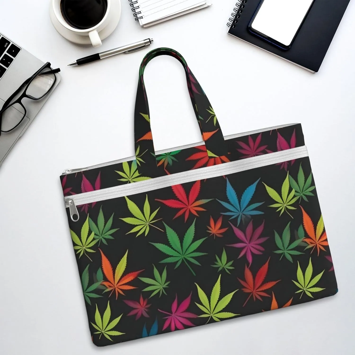 Herb Plant Leaves Canvas Document Bag A4 File Organizer for School Supplies and Study