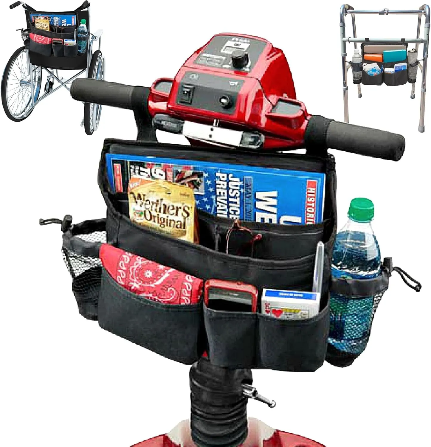 High Road Walker Bag, Wheelchair Bag and Mobility Scooter Caddy - 8 Easy Access Pockets and Cup Holders for Mobility Aids and Equipment