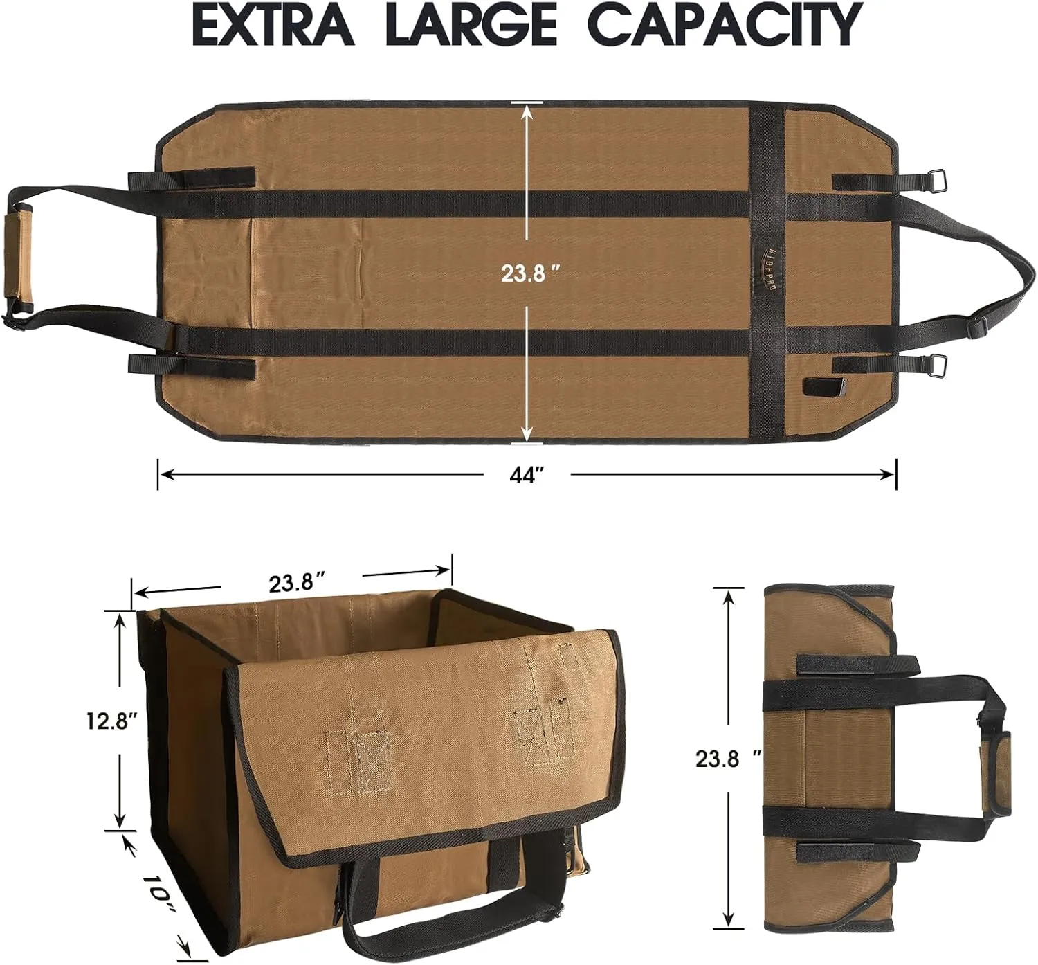 Highpro Firewood Carrier - Log Carrier for Firewood, Waxed Canvas Log Carrier bag with Handles Best for Carrying Wood at Home or Camping Outdoor indoor