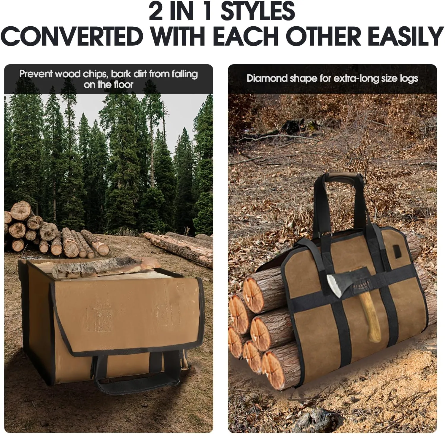 Highpro Firewood Carrier - Log Carrier for Firewood, Waxed Canvas Log Carrier bag with Handles Best for Carrying Wood at Home or Camping Outdoor indoor