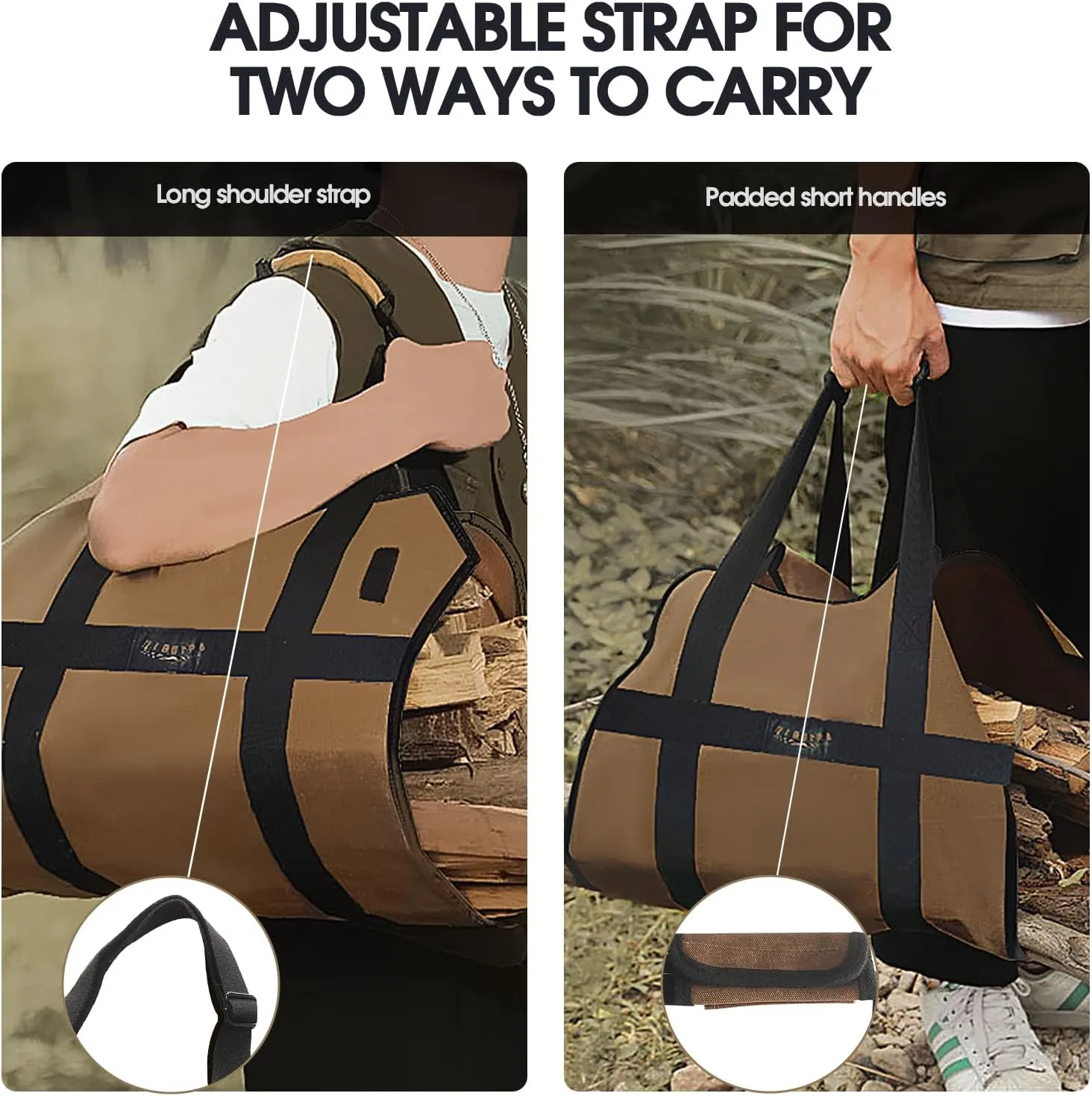 Highpro Firewood Carrier - Log Carrier for Firewood, Waxed Canvas Log Carrier bag with Handles Best for Carrying Wood at Home or Camping Outdoor indoor