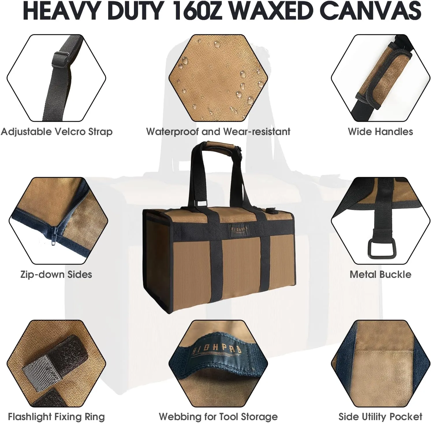 Highpro Firewood Carrier - Log Carrier for Firewood, Waxed Canvas Log Carrier bag with Handles Best for Carrying Wood at Home or Camping Outdoor indoor