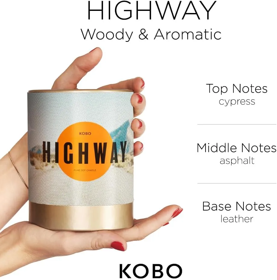 Highway Scented Candle for Home (11 oz) – 100% Pure Soy Candle – 80-Hour Long-Lasting, Clean Burn Time – All Natural, Vegan, Non-GMO