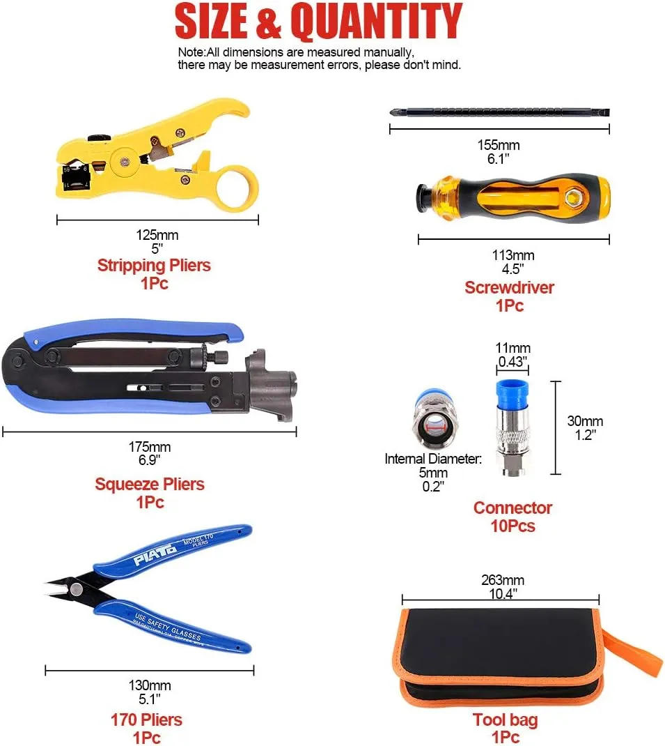 Hilitchi 5 in 1 Coaxial Compression Tool with Instruction Manual Coax Cable Crimper Cable Stripper RG6 RG59 RG11 75-5 75-7 Screwdriver and Micro Cutter with 10 PCS F Compression Connectors Blue RG6