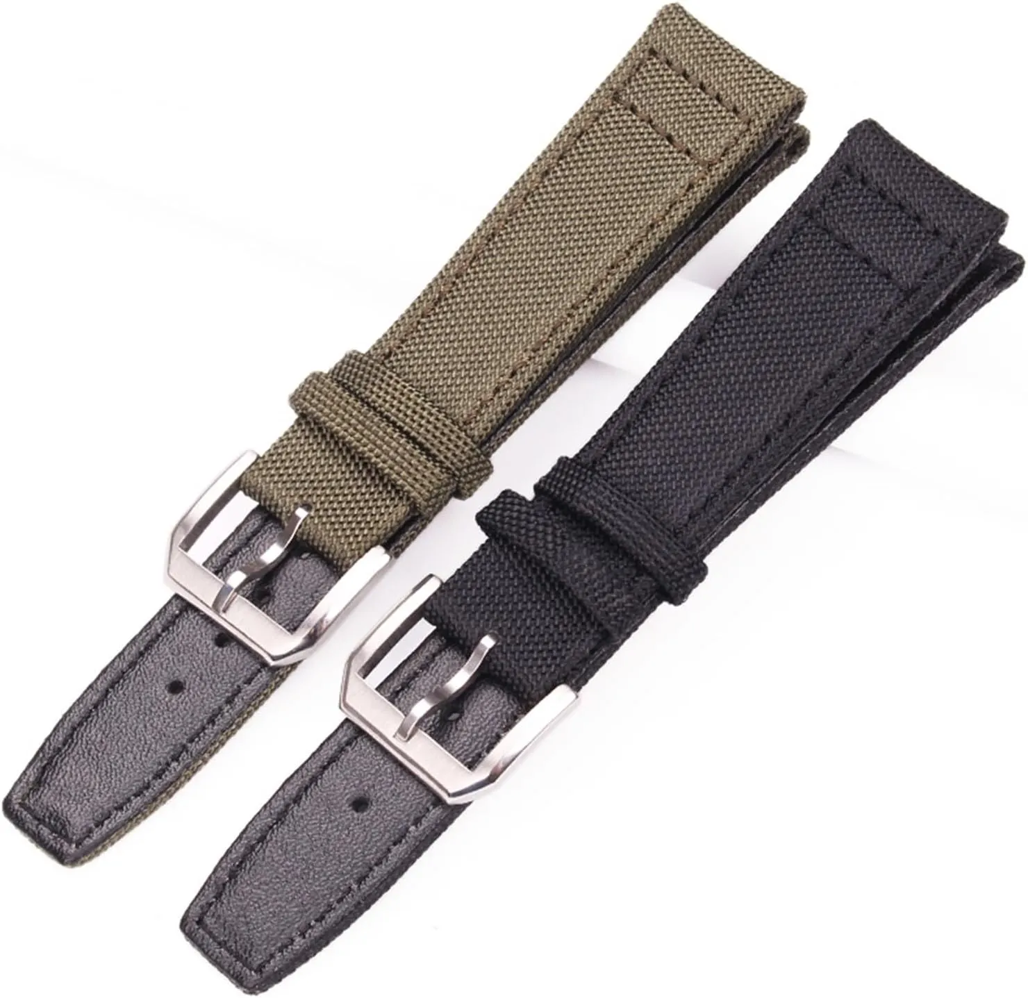 HMFang 20mm 21mm 22mm Nylon   Genuine Leather Watchbands Men Women Green Black Watch Band Strap With Silver Pin Buckle