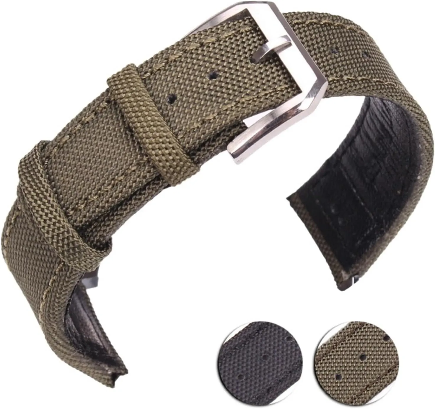 HMFang 20mm 21mm 22mm Nylon   Genuine Leather Watchbands Men Women Green Black Watch Band Strap With Silver Pin Buckle