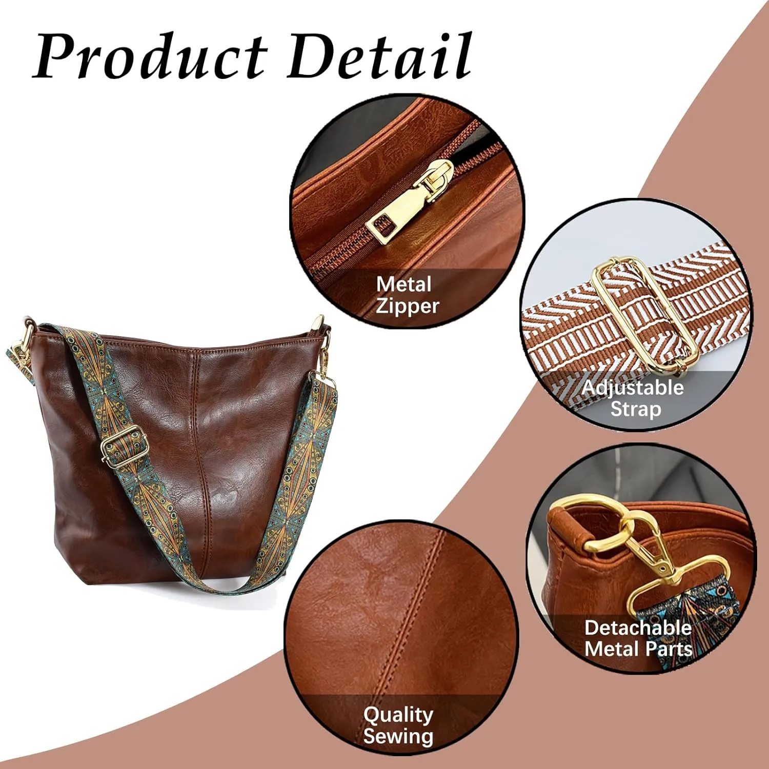 Hobo Bags Vegan Leather Crossbody Bag Guitar Strap Shoulder Purses with Zipper Handbags for Women
