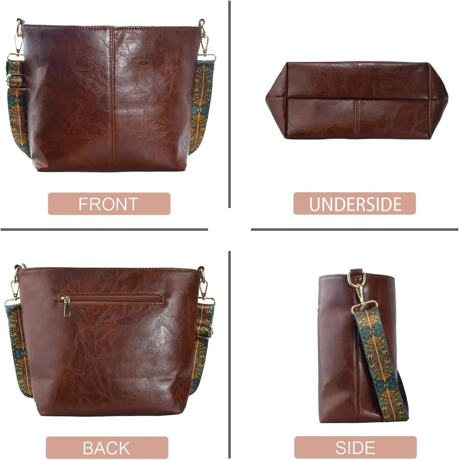 Hobo Bags Vegan Leather Crossbody Bag Guitar Strap Shoulder Purses with Zipper Handbags for Women
