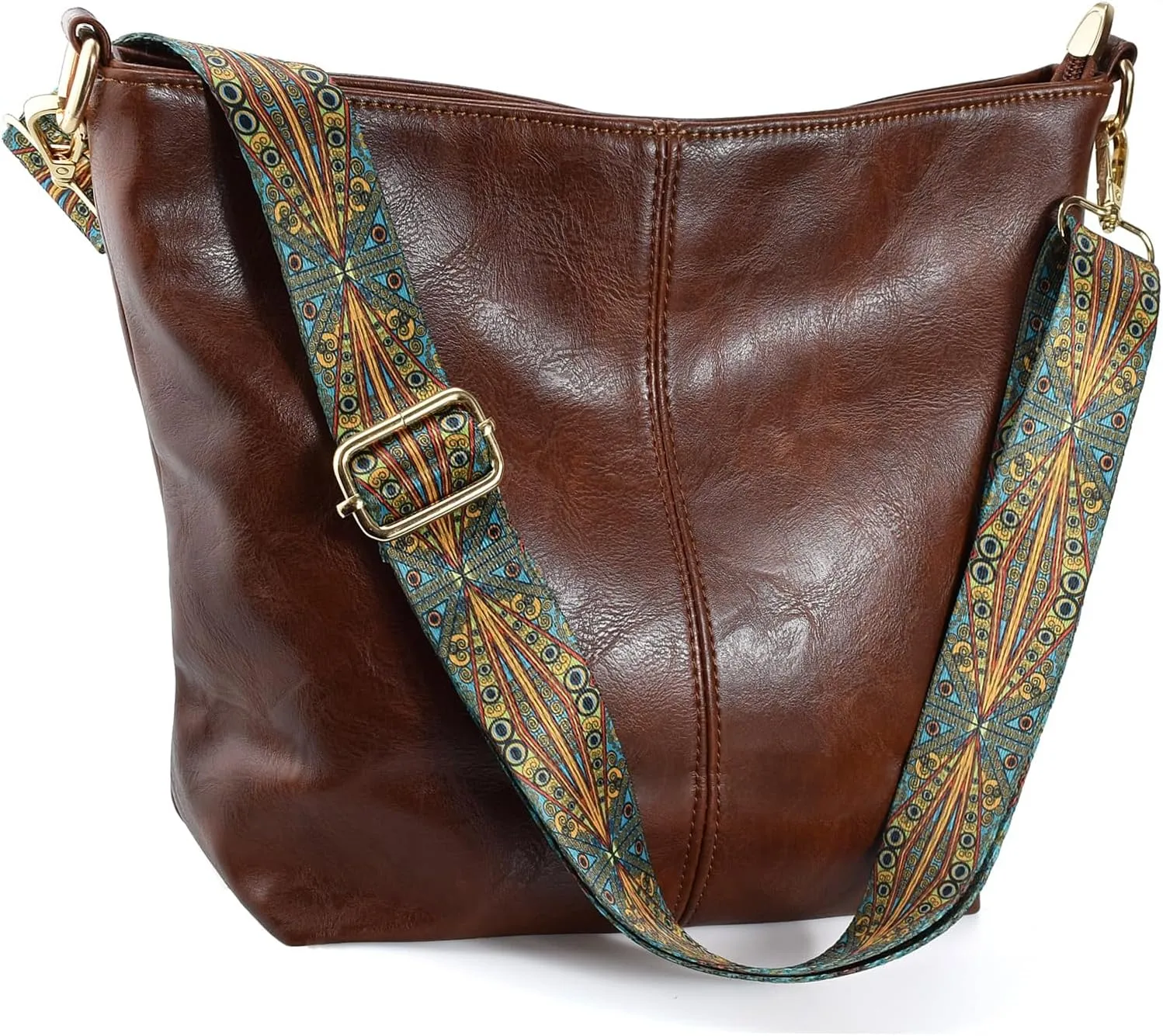 Hobo Bags Vegan Leather Crossbody Bag Guitar Strap Shoulder Purses with Zipper Handbags for Women