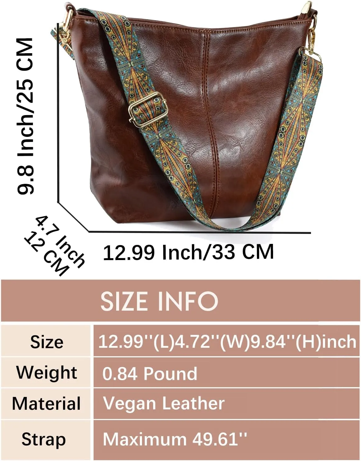 Hobo Bags Vegan Leather Crossbody Bag Guitar Strap Shoulder Purses with Zipper Handbags for Women
