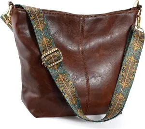Hobo Bags Vegan Leather Crossbody Bag Guitar Strap Shoulder Purses with Zipper Handbags for Women