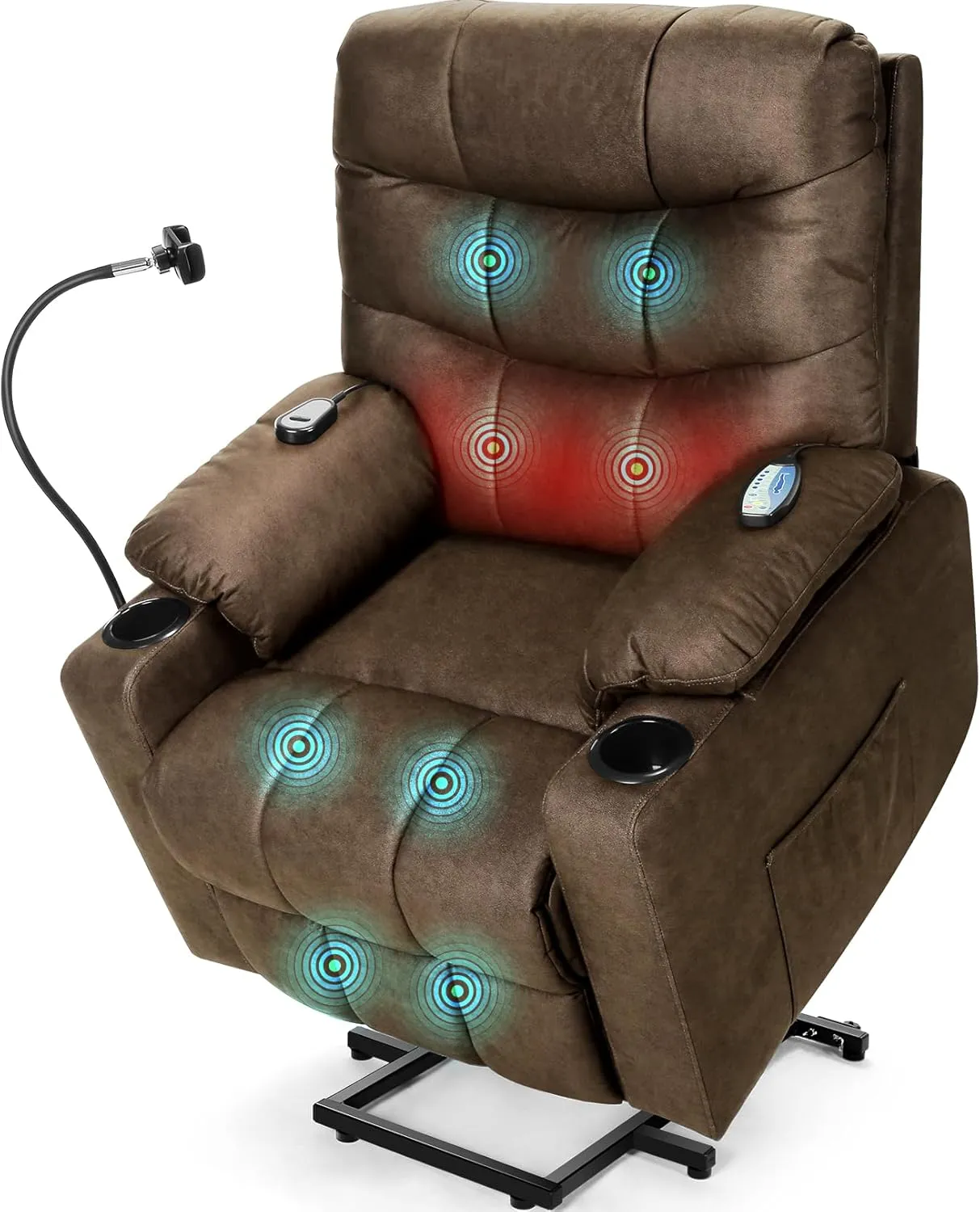 Homdox Power Lift Recliner Chair for Elderly, Electric Lift Chair with Assist Function and Heated Vibration Massage, Heavy Duty Remote Control Reclining Sofa with Phone Holder for Living Room