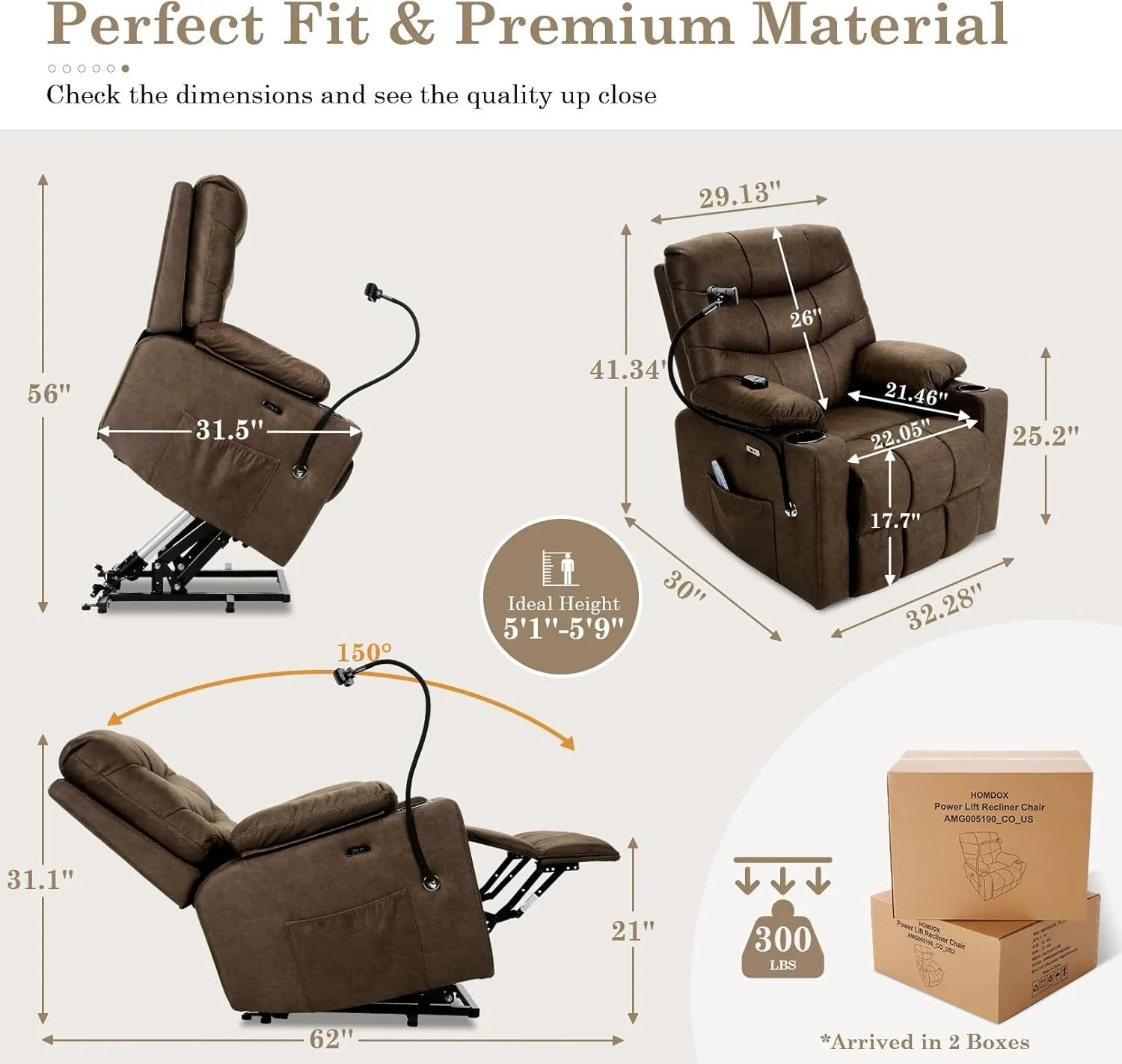 Homdox Power Lift Recliner Chair for Elderly, Electric Lift Chair with Assist Function and Heated Vibration Massage, Heavy Duty Remote Control Reclining Sofa with Phone Holder for Living Room