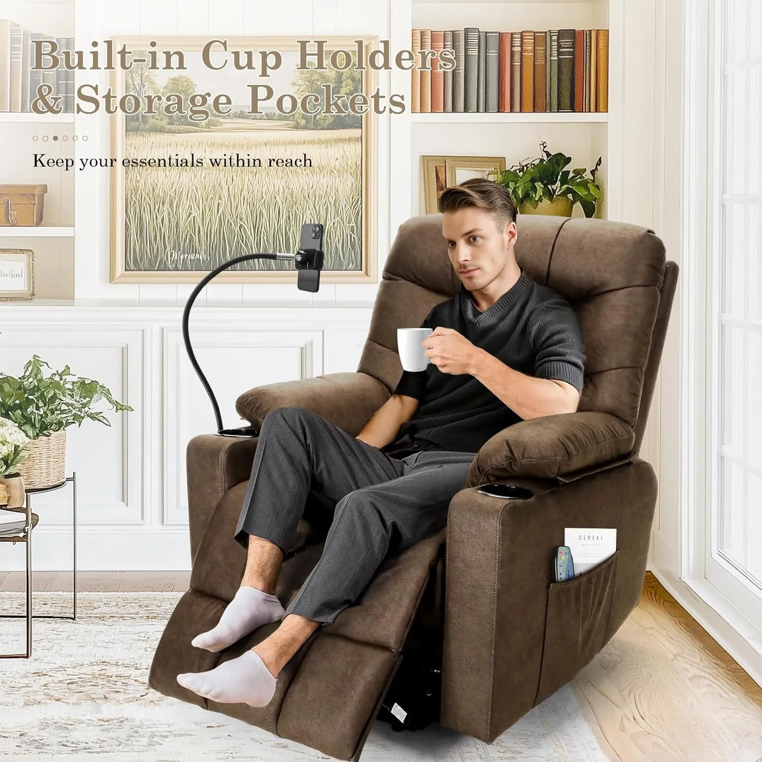 Homdox Power Lift Recliner Chair for Elderly, Electric Lift Chair with Assist Function and Heated Vibration Massage, Heavy Duty Remote Control Reclining Sofa with Phone Holder for Living Room