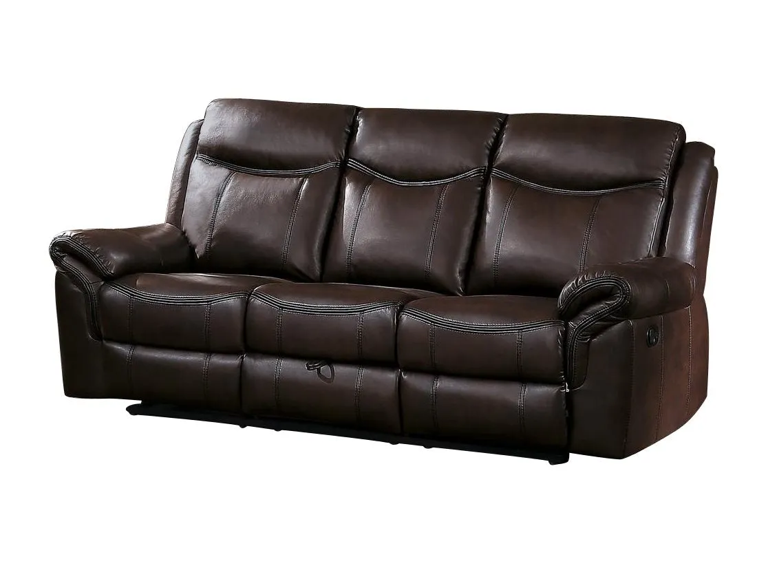 Homelegance Aram 3PC Double Reclining Sofa with Center Drop-Down Cup Holders, Double Glider Reclining Love Seat with Center Console & Glider Reclining Chair in Airehyde Leather - Dark Brown
