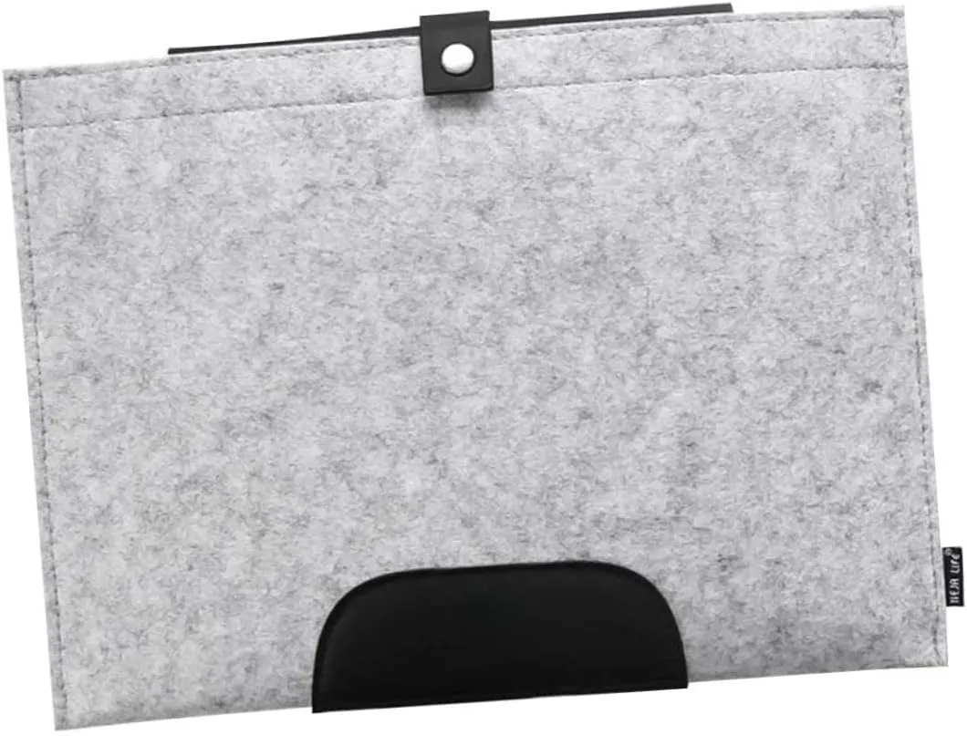 HOMSFOU Felt File Folders Portable Document Carrier Bag with Button Closure Stylish Paper Organizer for Office School Business Travel Light Grey Color