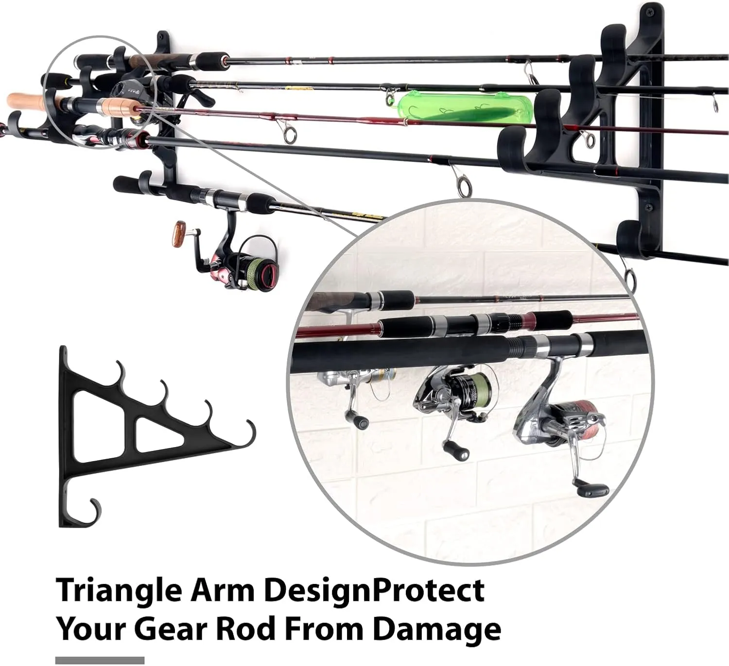 Horizontal Fishing Rod Rack Rod Holders for Wall Storage - Wall Mounted Fishing Rod Rack with Hook,Holds 4 Rods, Space Saving for Fishing Rods，Hiking Poles, Ski Poles, Hockey Sticks and Cue