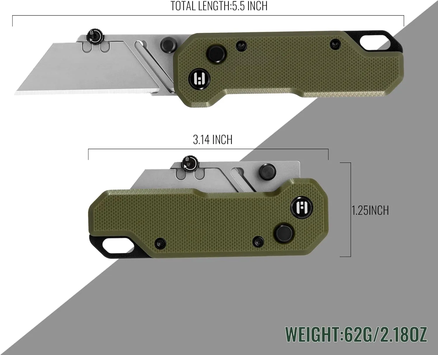 HOT KNIVES Folding Utility Box Cutter, Vectron Pocket Carpet Knife with G10 Handle & Belt Clip, Quick-change Blade, Utility EDC Knife with 10 Extra SK2 Blades, Ideal Gifts for Office,Factory(OD Green)