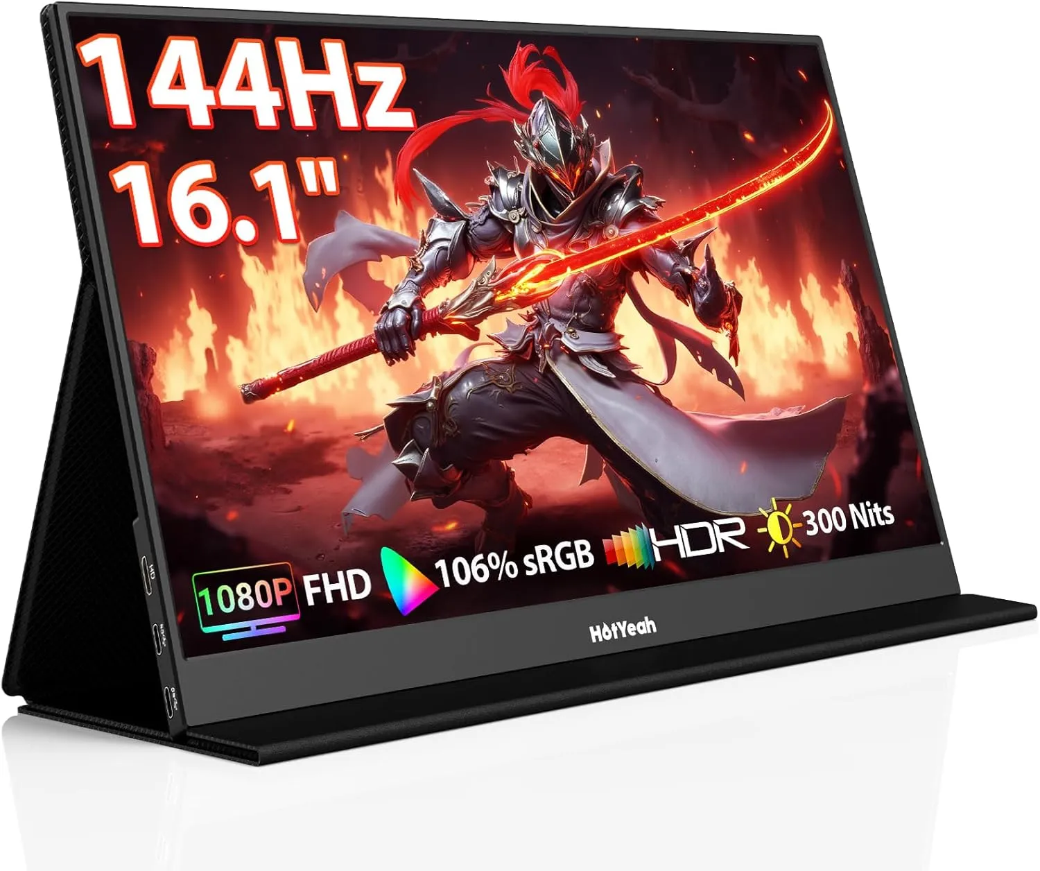 HotYeah 16.1'' 144Hz Portable Gaming Monitor, 106% sRGB 1080P FHD Portable Monitor USB-C HDMI External Display HDR Travel Screen w/Smart Cover, 2nd Screen for Laptop, PC, Mac, Switch, PS5/4, Xbox
