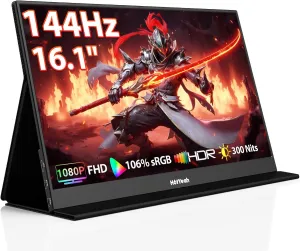 HotYeah 16.1'' 144Hz Portable Gaming Monitor, 106% sRGB 1080P FHD Portable Monitor USB-C HDMI External Display HDR Travel Screen w/Smart Cover, 2nd Screen for Laptop, PC, Mac, Switch, PS5/4, Xbox