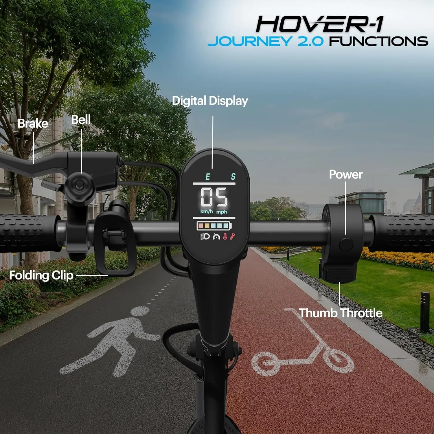 Hover-1 Journey 2.0 Foldable Electric Scooter for Adults with 300W Brushless Motor, 16 mph Max Speed, 8.5” Air-Filled Tires and 16 Mile Range Commuter Scooter for Adults and Teens