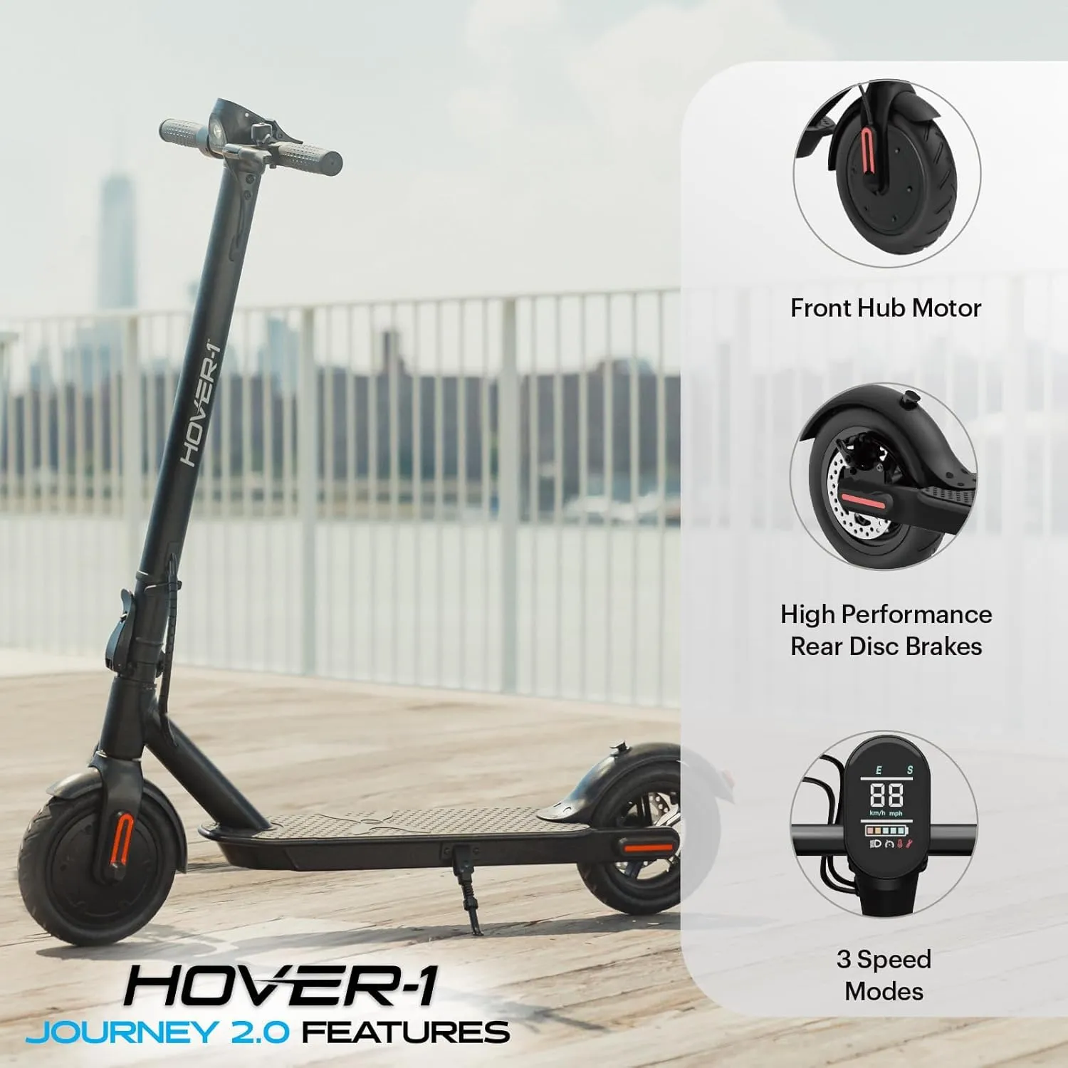Hover-1 Journey 2.0 Foldable Electric Scooter for Adults with 300W Brushless Motor, 16 mph Max Speed, 8.5” Air-Filled Tires and 16 Mile Range Commuter Scooter for Adults and Teens