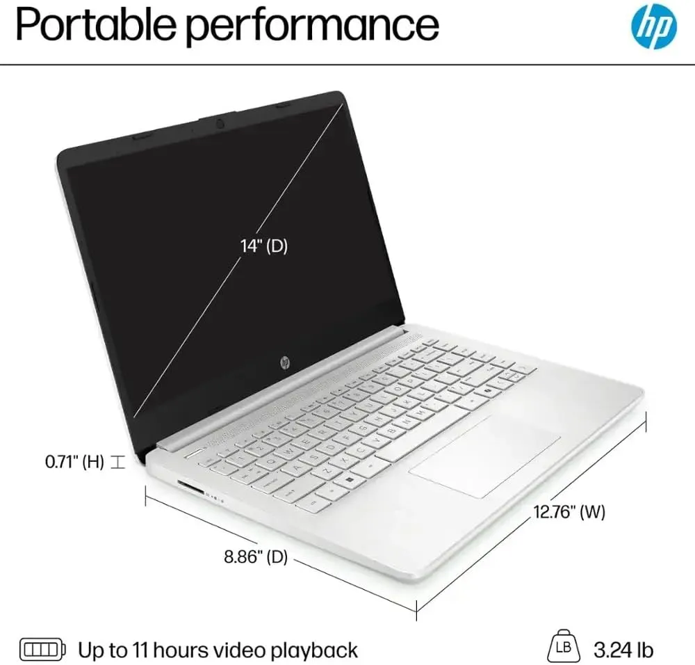 HP 14" Laptop, Microsoft 365, Copilot AI,32GB RAM, 1.1 TB Storage (128GB UFS with Skyerd 1TB Portable SSD),13th Gen 4 Cores Intel Processor, Wi-Fi 6, Long Battery, Silver,Win 11 Home