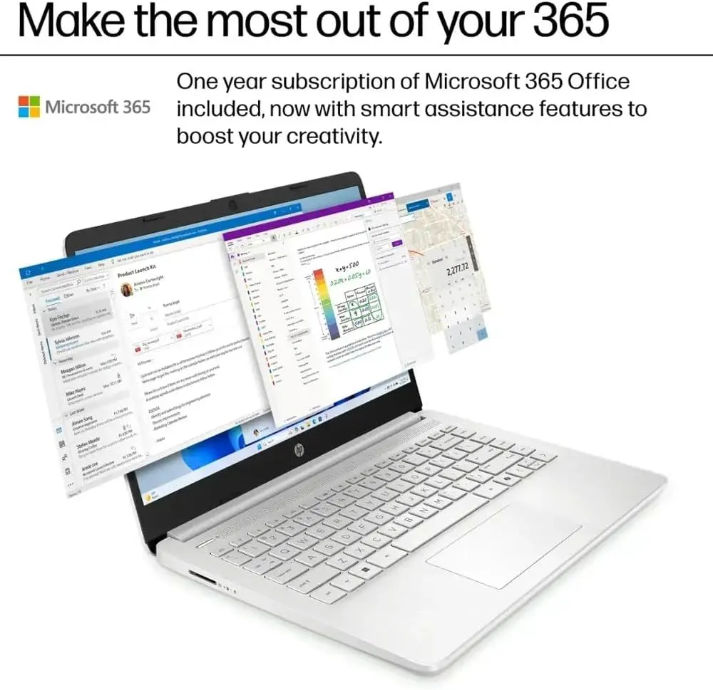 HP 14" Laptop, Microsoft 365, Copilot AI,32GB RAM, 1.1 TB Storage (128GB UFS with Skyerd 1TB Portable SSD),13th Gen 4 Cores Intel Processor, Wi-Fi 6, Long Battery, Silver,Win 11 Home