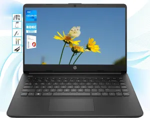 HP AI-Powered 14" HD Laptop with Microsoft Office and 1TB Cloud Storage Included for 1-Year| 16GB RAM|128GB SSD & 128GB Portable SSD| Intel 4-Core CPU| Webcam| Ultra Light|Windows 11| RK Bundle| Black