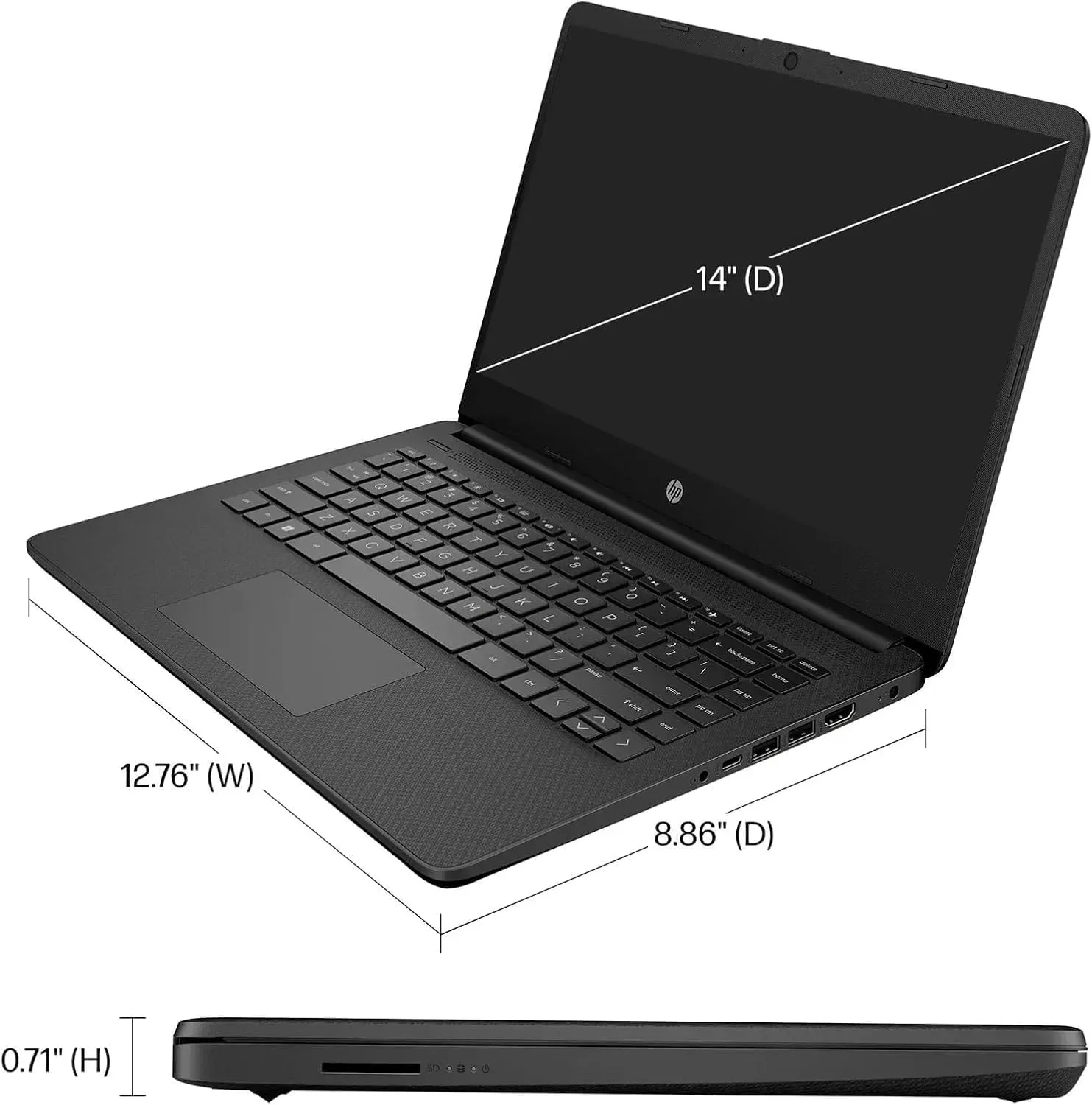 HP AI-Powered 14" HD Laptop with Microsoft Office and 1TB Cloud Storage Included for 1-Year| 16GB RAM|128GB SSD & 128GB Portable SSD| Intel 4-Core CPU| Webcam| Ultra Light|Windows 11| RK Bundle| Black
