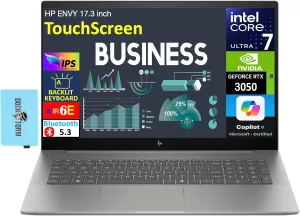 HP ENVY Business Laptop 17.3" Touchscreen IPS FHD Display (Intel Core Ultra 7 155U, 16GB DDR5, 1TB PCIe SSD, GeForce RTX 3050, Backlit KB, 2 Thunderbolt 4, WiFi 6E, Win 11 Pro) w/DKZ USB Port Expander