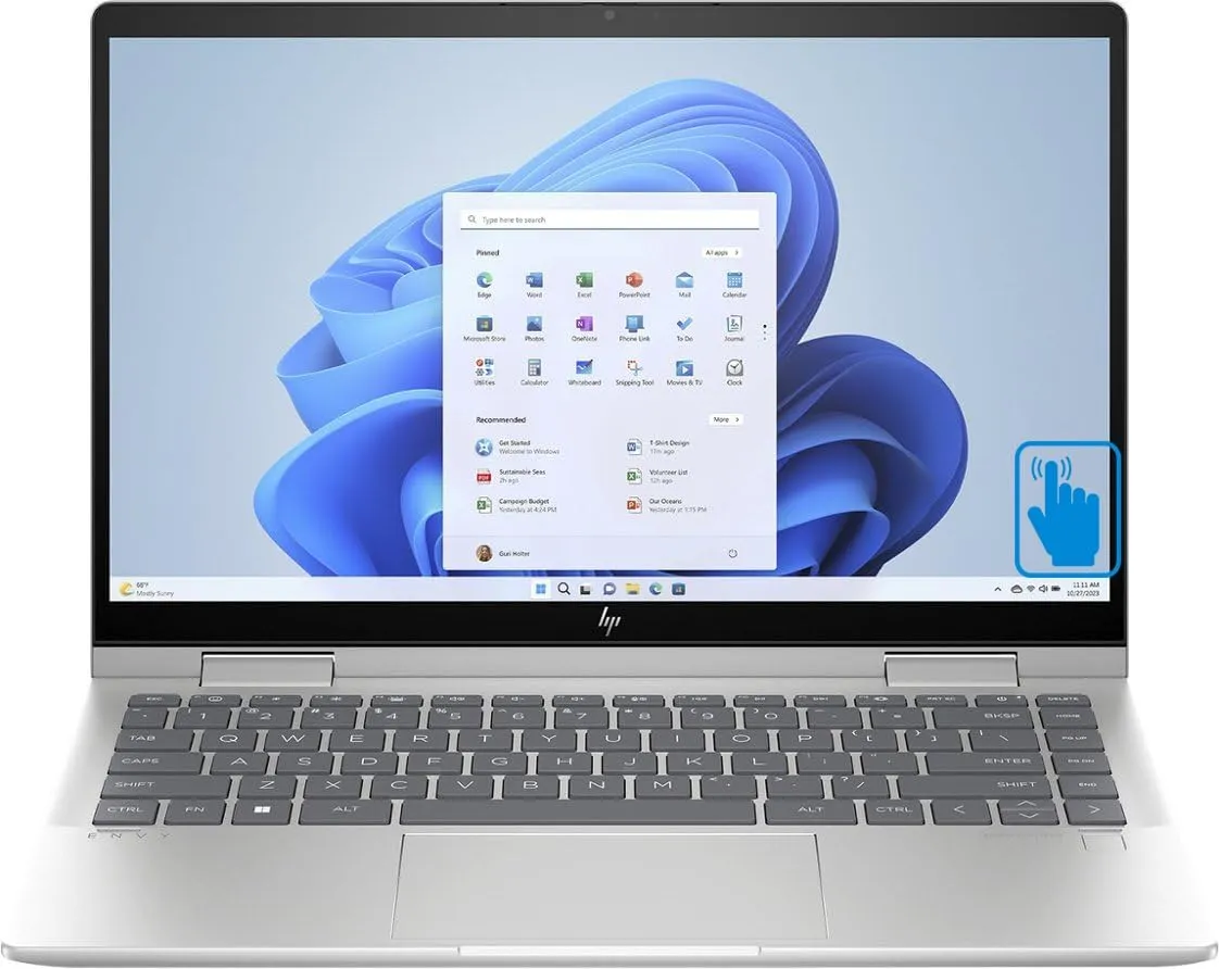 HP Envy x360 2-in-1 Laptop 14.0" Touchscreen IPS FHD Display (Intel Core 5 120U, 8GB RAM, 512GB SSD, Backlit KYB, Fingerprint, Thunderbolt 4, WiFi 6E, SD Reader, Win 11 Home) w/DKZ USB Port Expander