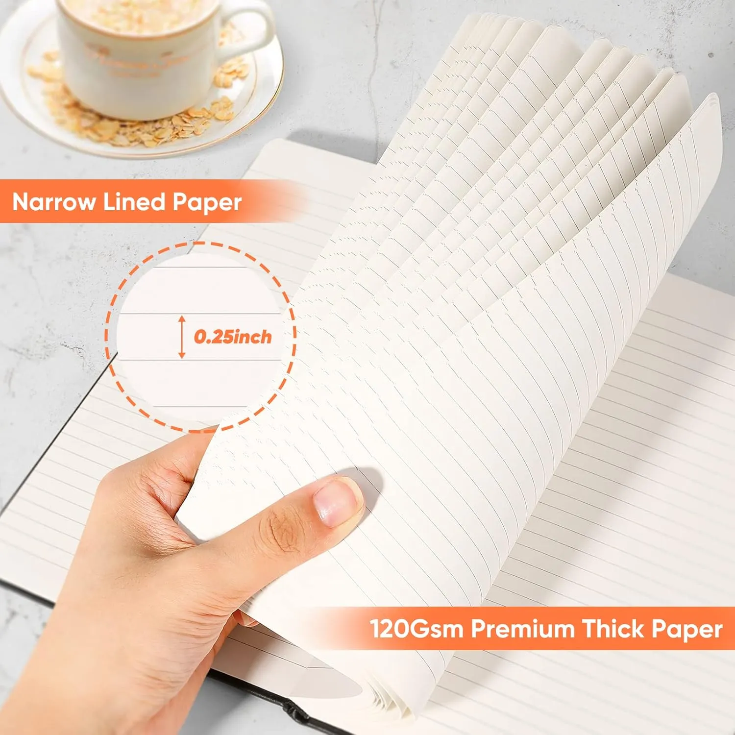 Huhuhero 10 Pack Lined Journal Notebook, 120Gsm College Ruled Thick Paper Journals for Writing, Hardcover Notebooks for Work School Business Note Taking Women Men, 5"×8.25" (10, Black)