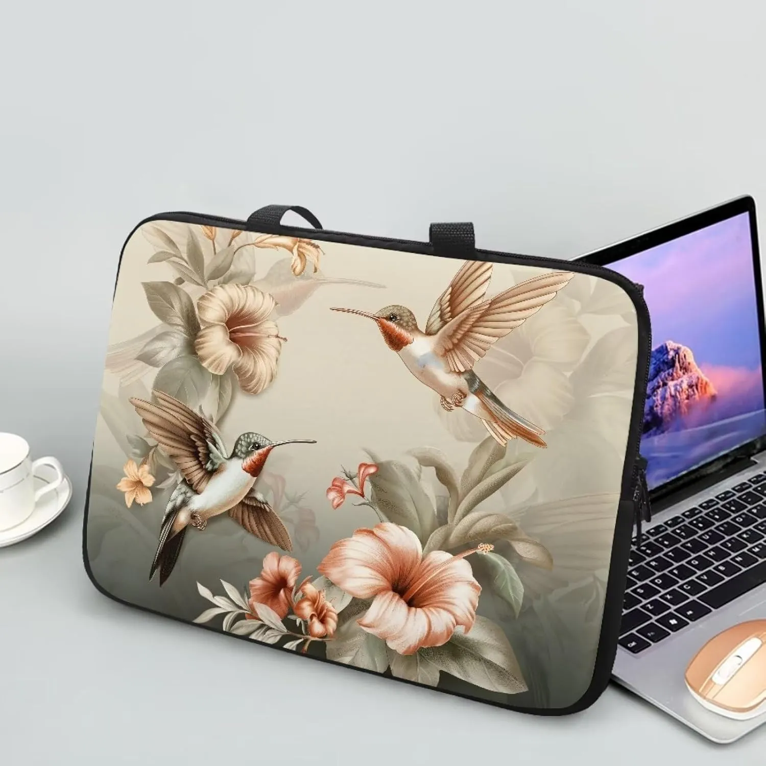 Hummingbird 15 Inch Laptop Sleeve Floral Laptop Cover Computer Tote Bag Tablet Carrying Case with Handle,Notebook Sleeves Messenger Briefcase for Travel/Business/Work