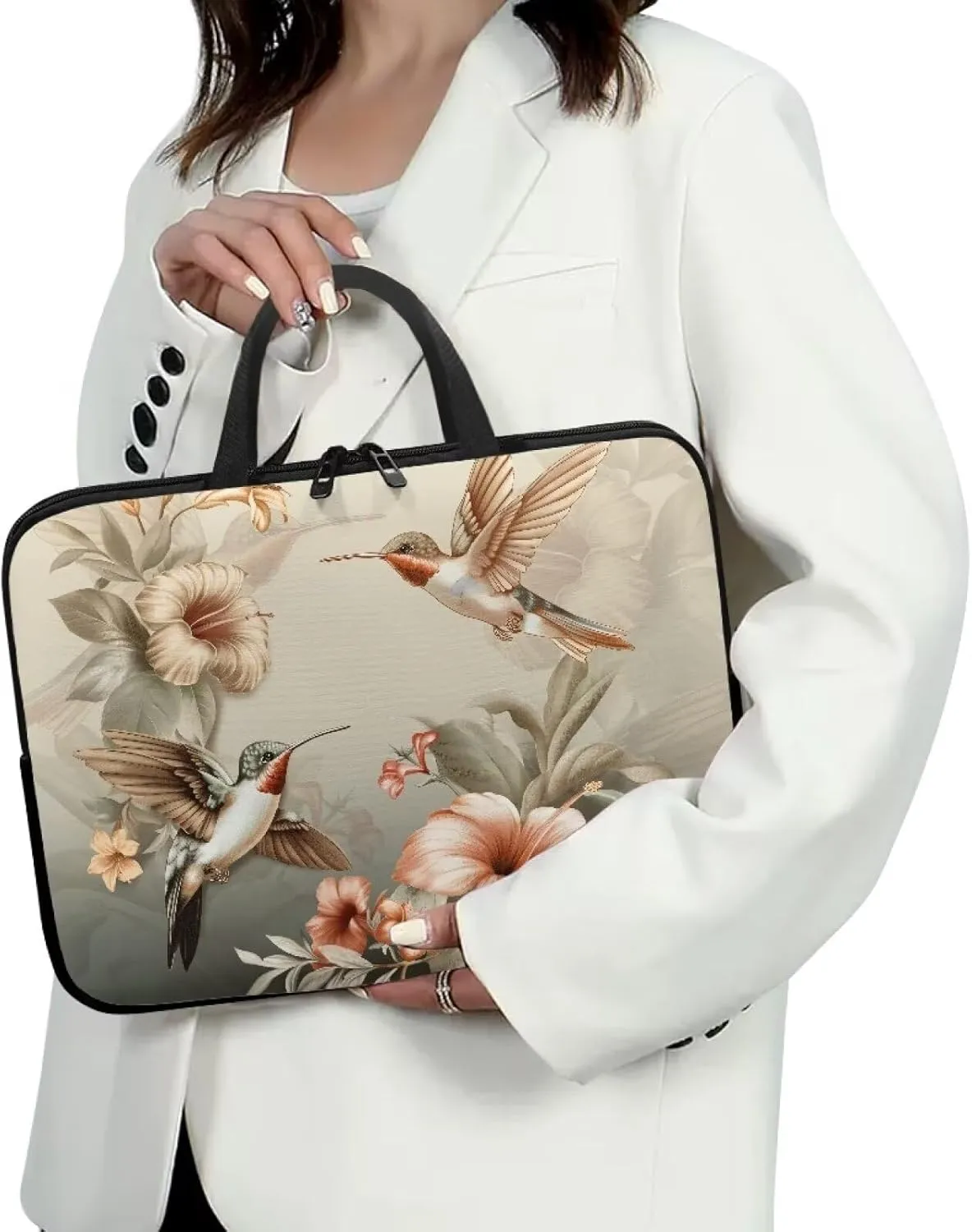 Hummingbird 15 Inch Laptop Sleeve Floral Laptop Cover Computer Tote Bag Tablet Carrying Case with Handle,Notebook Sleeves Messenger Briefcase for Travel/Business/Work