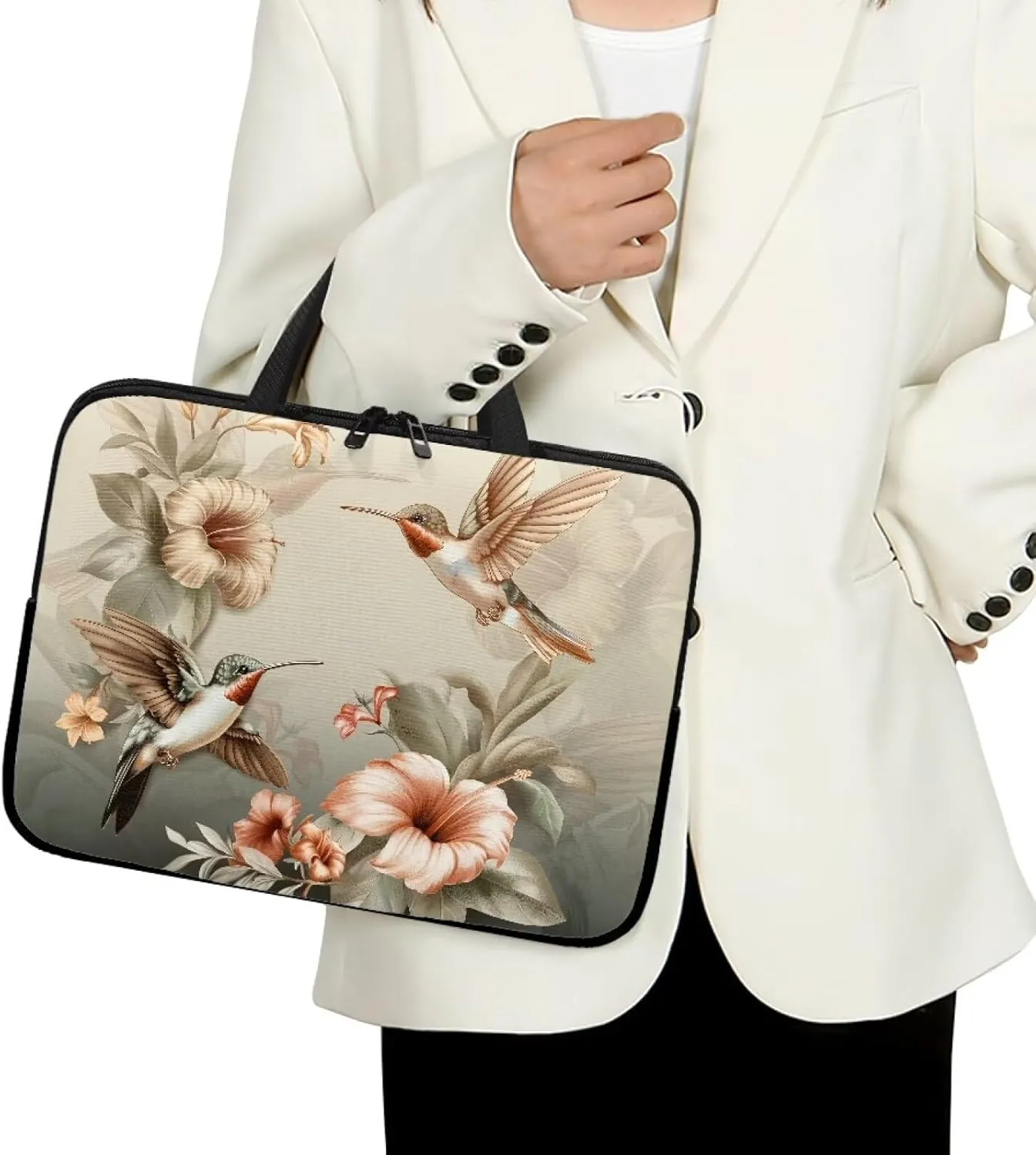 Hummingbird 15 Inch Laptop Sleeve Floral Laptop Cover Computer Tote Bag Tablet Carrying Case with Handle,Notebook Sleeves Messenger Briefcase for Travel/Business/Work