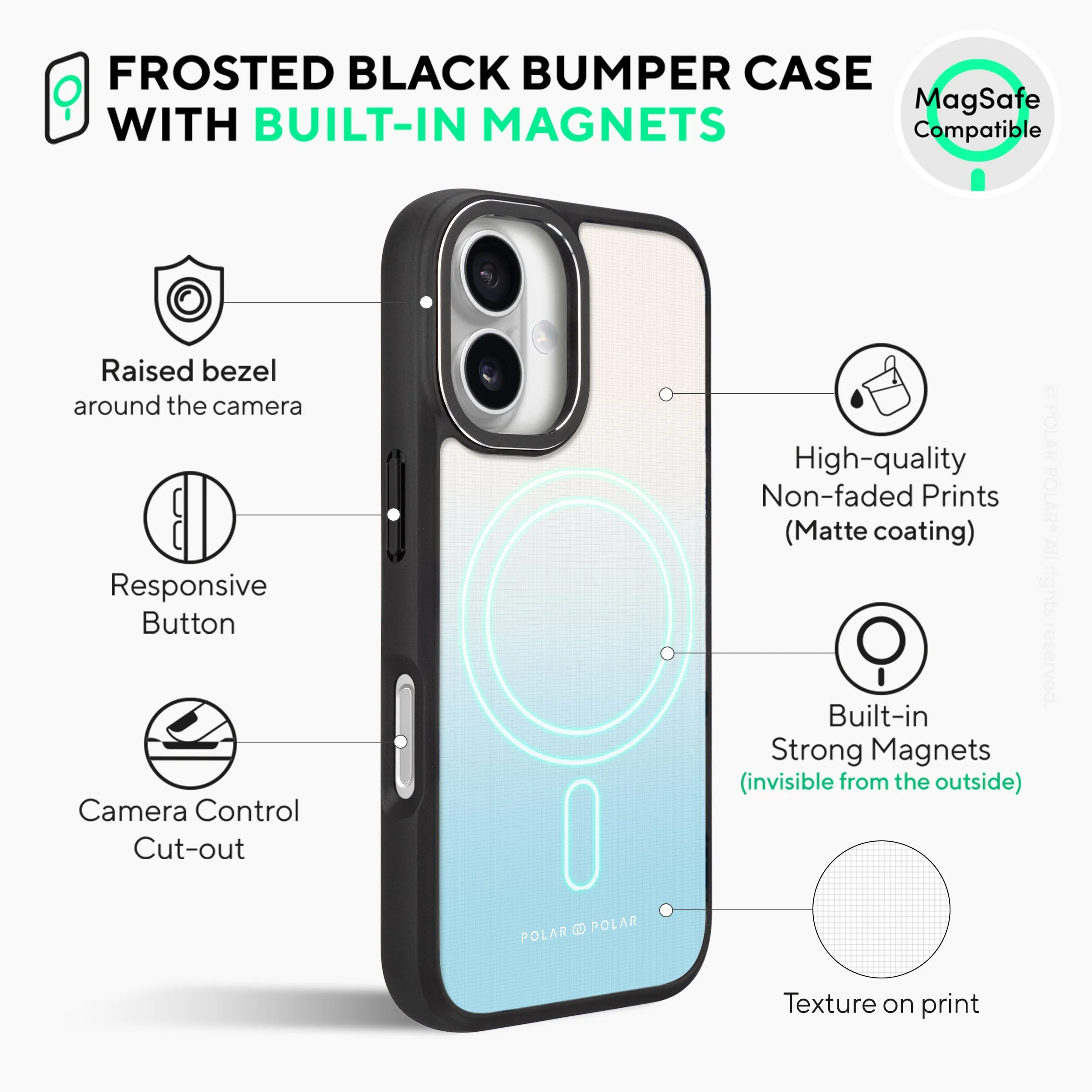 Iceberg Pastel - iPhone 16 Plus Frosted Black Bumper MagSafe Case