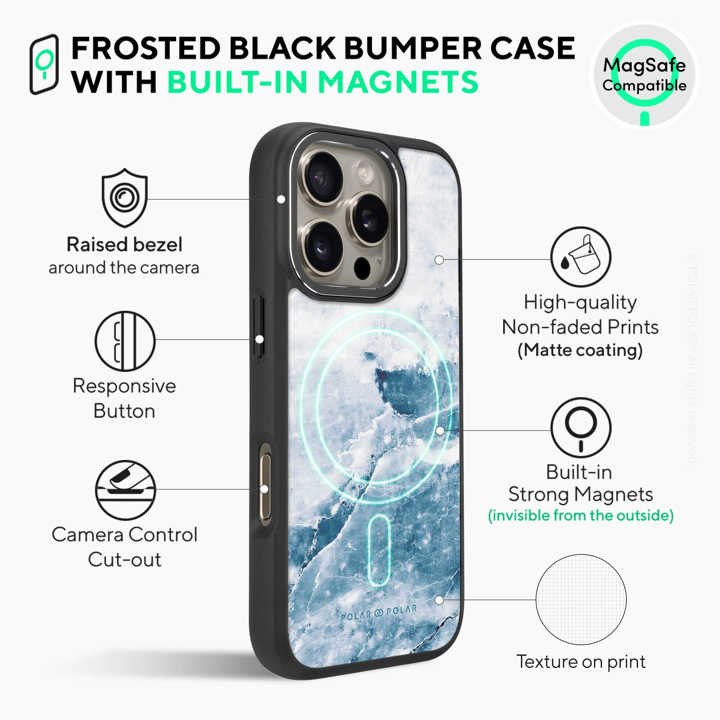 Icy - iPhone 16 Pro Max Frosted Black Bumper MagSafe Case